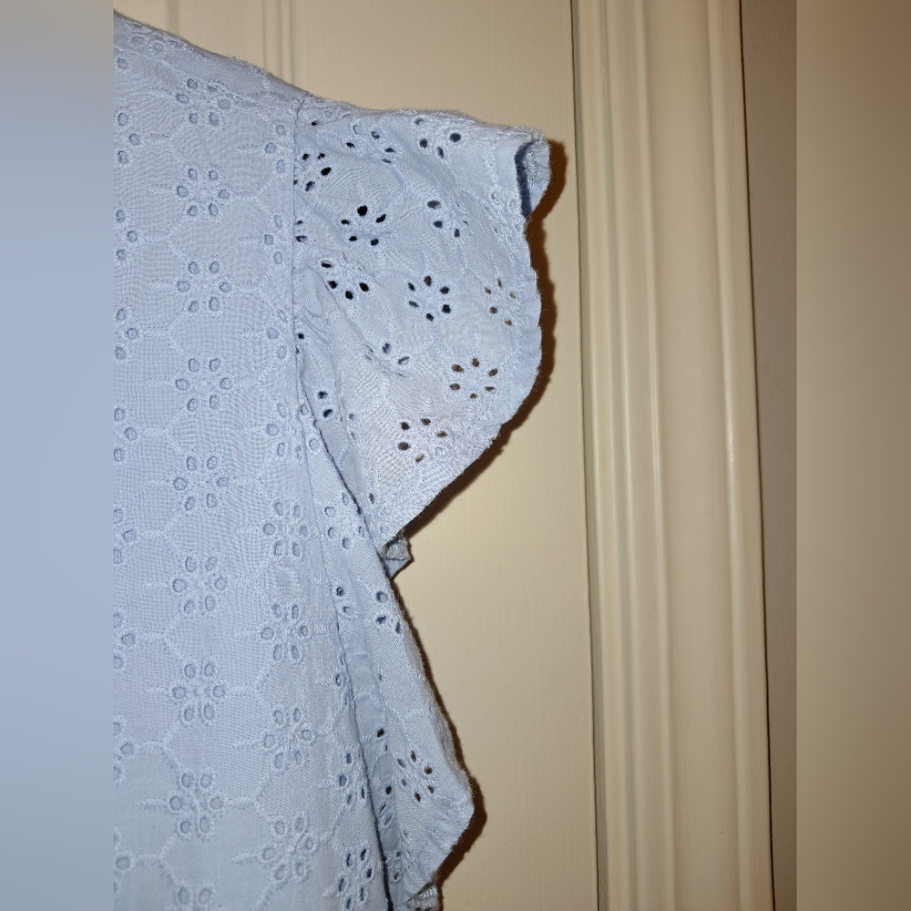 Jessica Simpson NEW cotton eyelet dress size large light blue V neck babydoll - Picture 8 of 12